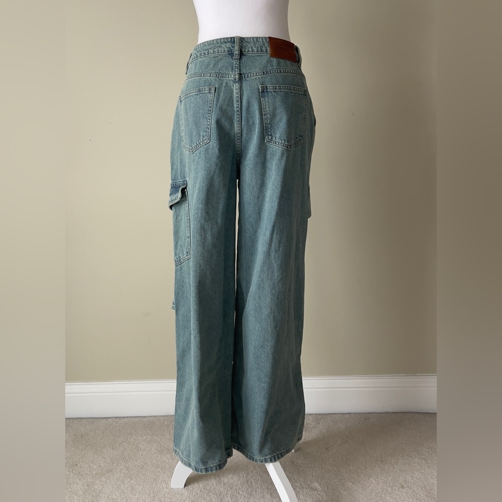CIDER Denim Low Rise Solid Bowknot Pocket Wide Leg New Oversized Jeans Size M - Picture 7 of 12